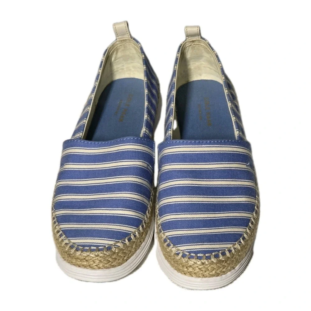 Cole Haan Ella Grand Striped Canvas Espadrille Womens Size 9B Flats Blue White